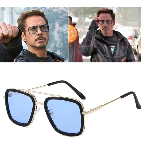 Oro Tony Stark Marvel montura Plateada+lentes Azul Claro 