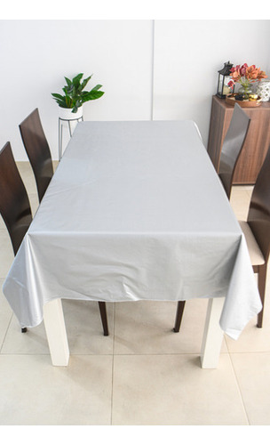 Mantel Cuerina Cuadrado Impermeable 1.40x1.40 Ecocuero Plateado