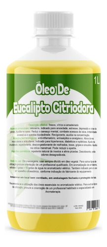 Oleo De Eucalipto Citriodora 100% Puro Natural 1 Litro