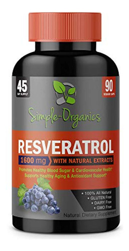 Trans Resveratrol 1600mg, Potente Antioxidante,90 Cap Simply