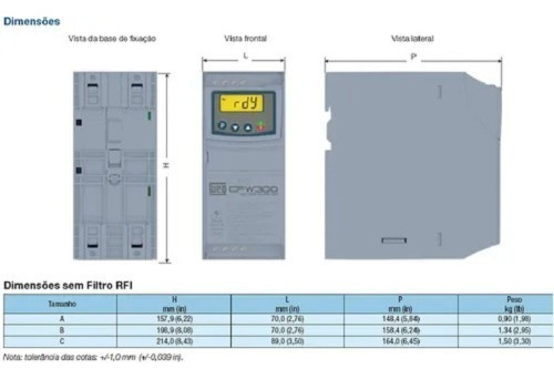 Inversor De Frequência Weg CFW300A02P6T2NB20 trifásico 0.5cv 220v 2.6a