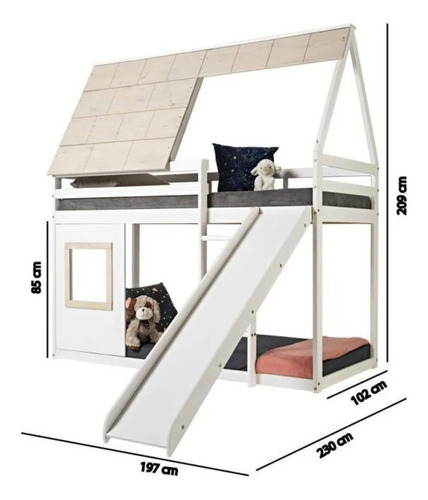 Cabaña Cama Alta Noopy Con Tobogán Blanco Cabaña Noopy