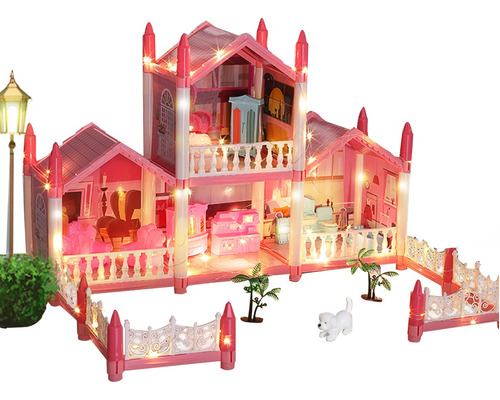 Casa Casita De Muñecas Con Muebles Castillo Juguete Rosa