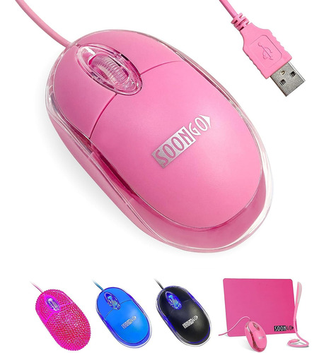 Mini Ratón Rosa Para Ordenador, Ratón Ergonómico Con 1,5 M..