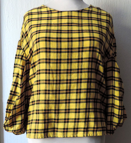 Blusa Zara Escocés Amarilla Mangas Abullonadas