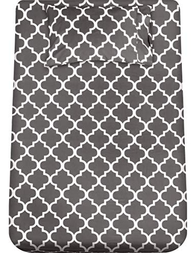 Juego De Sabanas Tamaño Individual Xl Cuadrifolio Color Gri Gris Estampado