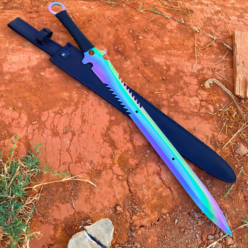 Faca Facão Rambo Militar Tático Bushcraft Serrilhado Aço 440 Cor Preto/prata