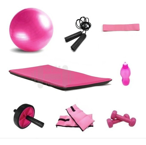 Kit Entrenamiento Rosa Colcho Pelota Rueda Tiraband Gymtonic