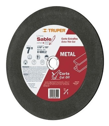 Disco Corte Metal 7' X 1.5 Mm Extrafino Truper 12546