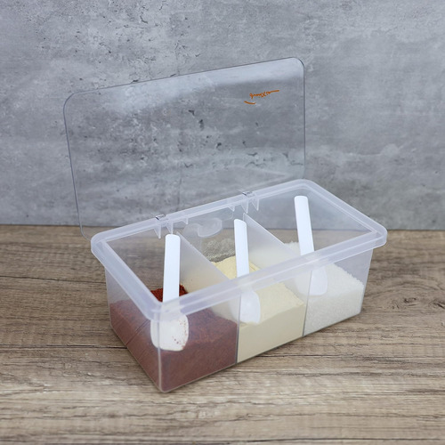 Caja De Condimentos De Plástico Con Rejillas Y Cucharas