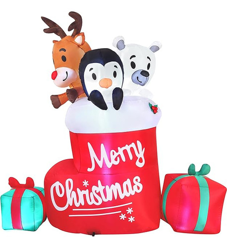 Calcetin Inflable De Navidad De 6 Pies Con Pingüino Decoraci