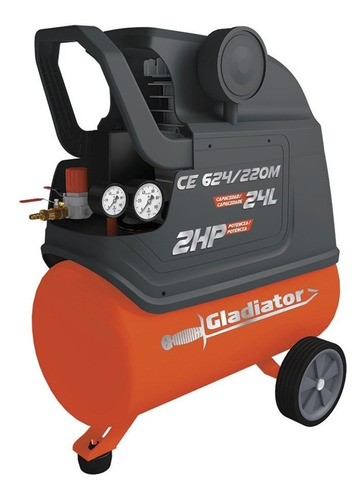 Compresor De Aire Eléctrico Portátil Gladiator Ce 624/220m 24l 2hp 120v 60hz Gris