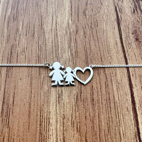 Imagen 4 de 10 de Collar Dije Mamá Niño Corazón De Plata 925 Mujer Agálea