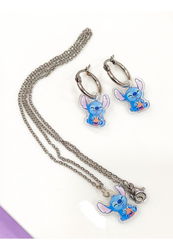 Aros Acero Quirurgico + Collar De Stich Conjunto Nenas Bijou
