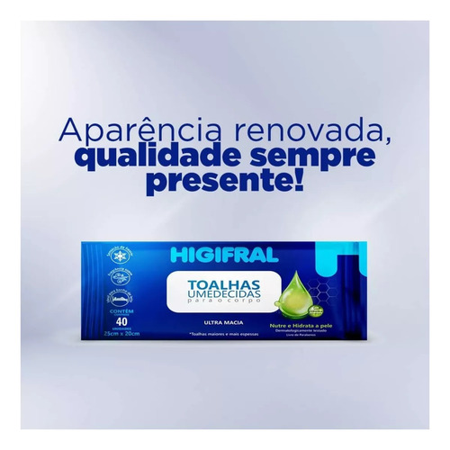 Toalhas Umedecidas Uso Adulto 25 X 20 Cm - Com 40 Unidades