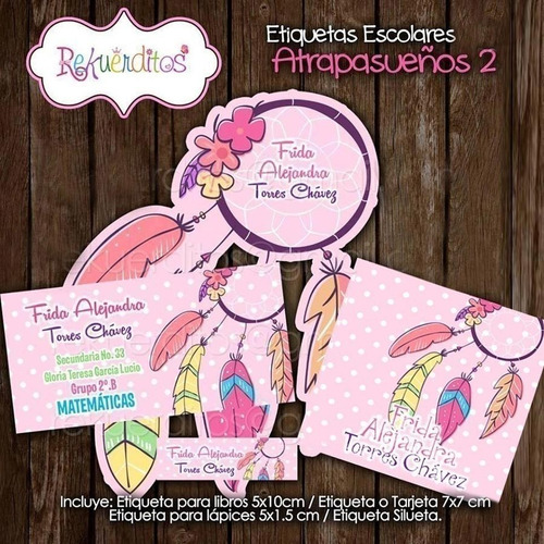 Kit Imprimible Editable Etiqueta Escolar Atrapasueños 2