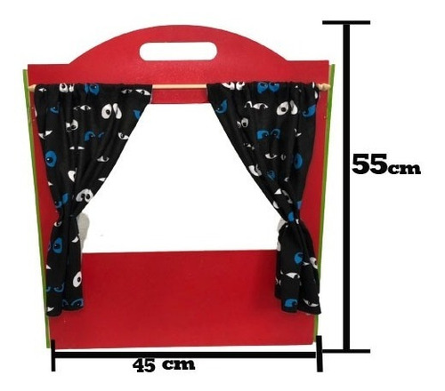 Imagen 6 de 10 de Teatro Infantil De Madera Con Cortinas Manija + 2 Titeres