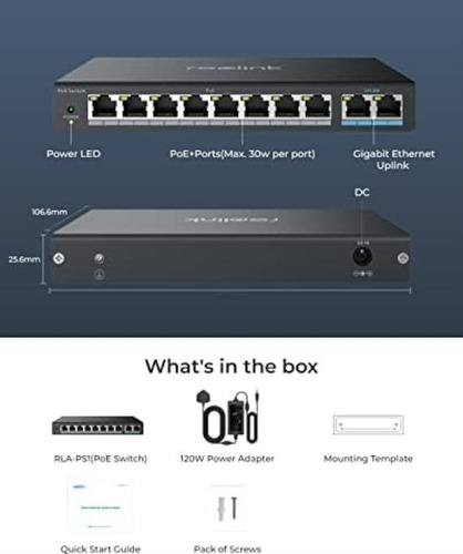 Switch Reolink Poe Com 8 Portas Poe, 2 Portas Gigabit Uplin