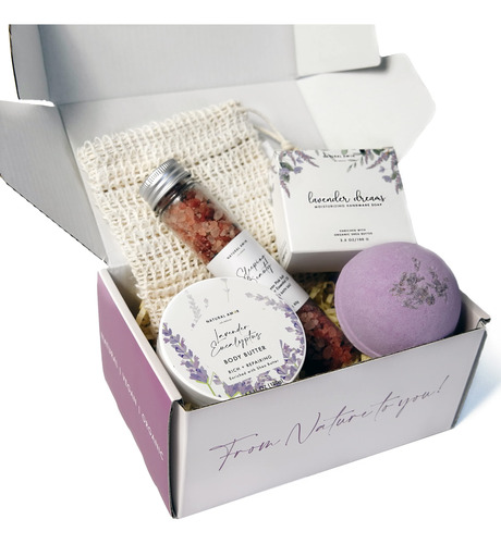 Natural Amor Lavender Handmade Gift Set, 5 Pcs Bath Body Gif