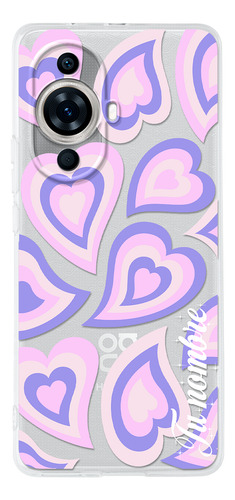 Funda Para Huawei Para Mujer Corazones Morados Con Nombre
