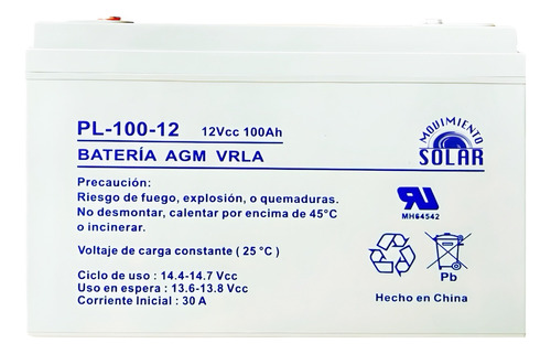 Bateria Solar 100ah 12v Para Panel Agm Ciclo Profundo Ups