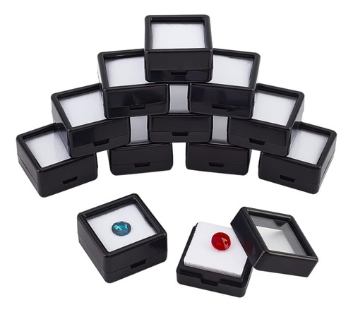 12 Pcs Black Gemstone Display Box With Clear Top 1.18 In Cci