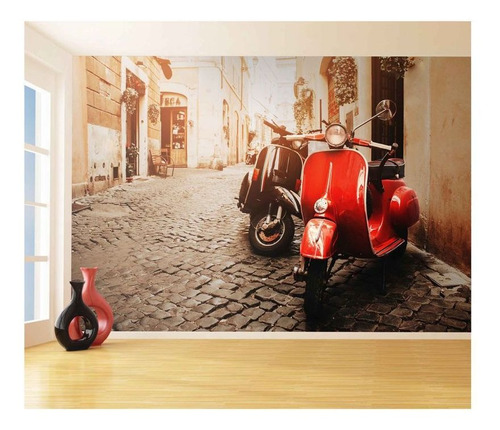 Adesivo De Parede Cidade Antiga Vespa Lambreta 7m² Cda42