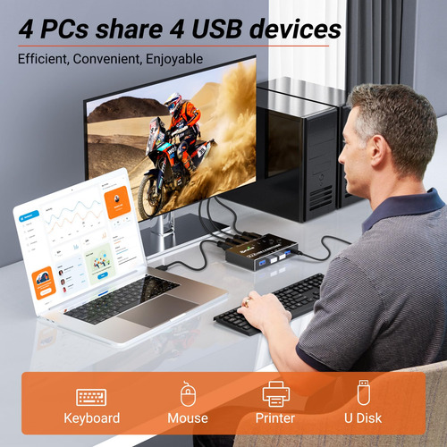 Switch Usb 3.0 Para 4 Computadoras, Mleeda Selector De 4