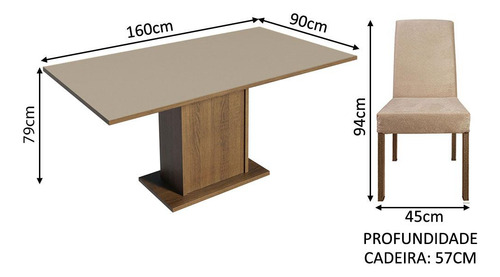 Juego Comedor Mesa Tapa Madera 6 Sillas Renata Madesa Color Marron/Crema/Imperial