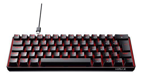 Teclado mecanico Hyrax thunder hck61b rgb ABNT 2 Huano vermelho português Brasil cor preto com luz vermelho