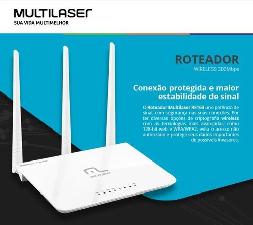 Imagem 2 de 5 de Roteador Wi-fi Multilaser 300mbps 3 Antenas Até 100m2