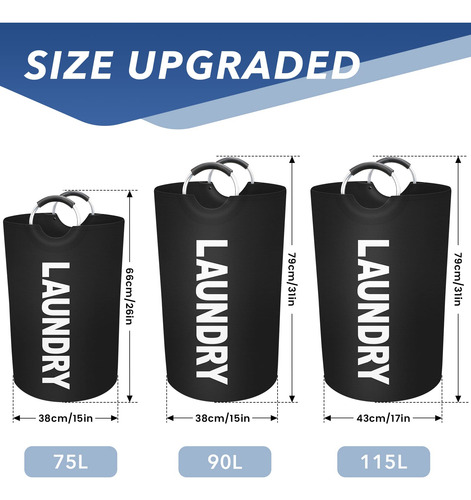 Gran Cesta Lavandería Plegable 90l Impermeable Asas Aluminio