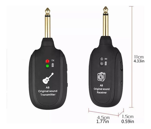 Sistema Transmisor y Receptor Inalambrico Guitarra A8 Sistema Inalámbrico Para Guitarra Transmisor Inalámbrico Recargable Receptor de Guitarra Sistema de Guitarra Digital