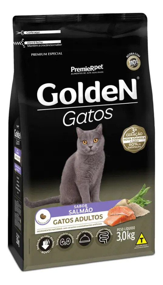 Ração seca Golden Premium Especial para gatos adultos, salmão, 3 kg