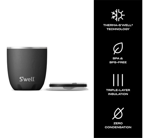 Vaso Acero Inoxidable 10 Oz Tapa Deslizante Ónix Aislado