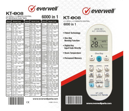 Control Universal Kt-e08 Aire Acondicionado 6000 En 1