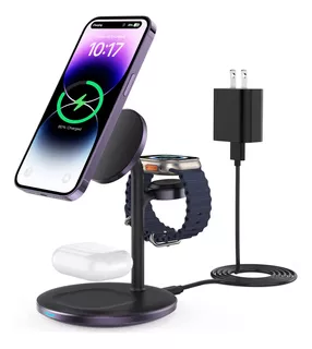 Cargador Inalámbrico 3 En 1 Mag-safe 15w Para iPhone Y Air