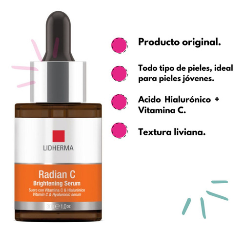 Sérum Brightening Serum Lidherma Radian C con vitamina C y ac. hialurónico 30g