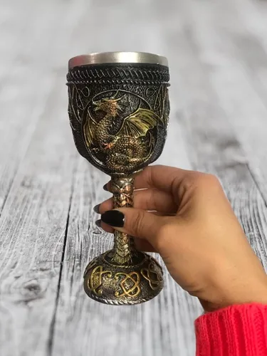 Viking Medieval Cup - Copa de vino de acero inoxidable de resina de color decorada