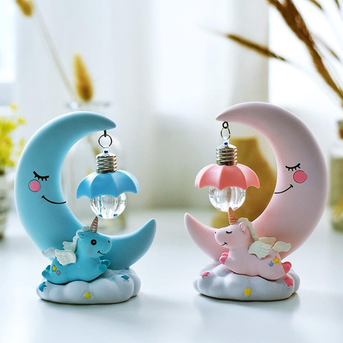 Lámpara De Cuna De Bebé De Resina Con Luz Nocturna Led Carto