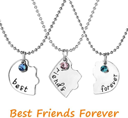 3 Collares Best Friends Forever Crystal Con Forma De Corazón