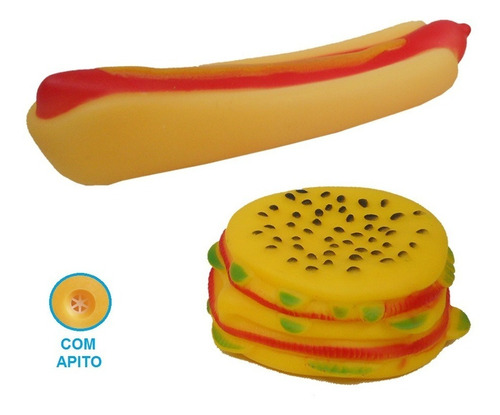 Brinquedo Pet Kit Mordedor Hamburguer + Hot Dog
