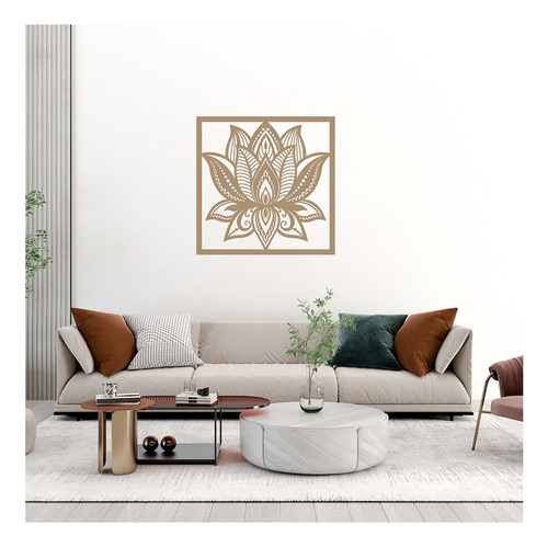 Quadro Flor De Lótus Decoração Em Mdf Mandala Parede Cru