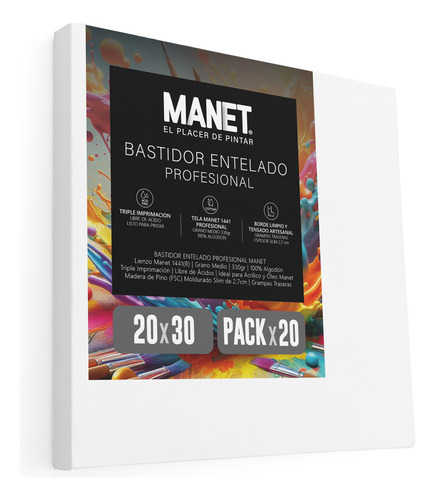 Bastidor Entelado Lienzo Acrilico Oleo Manet 20x30 Slim X 20