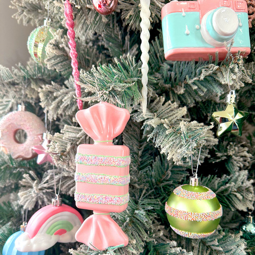 34 Piezas De Adornos Navideños Con Forma De Macarrón Rosa Y