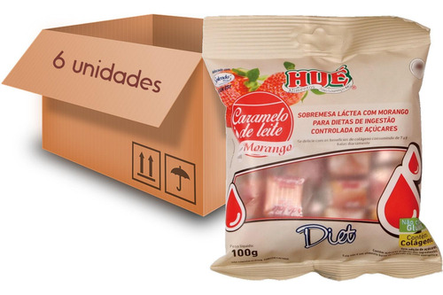 Caramelo De Leite Morango Diet Hué 100g (6 Pacotes)