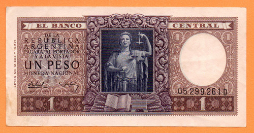 Billete 1 Peso Moneda Nacional, Bottero 1916, Año 1956 Mb 