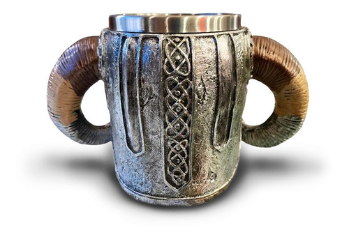 Caneca Caveira Chifre Aço Inox Chopp Viking + Brinde