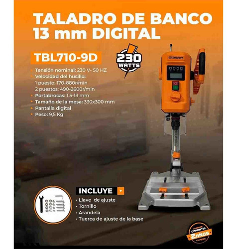 Taladro Banco Digital 13 Mm 230w Lusqtoff Tbl710-9d - Rex
