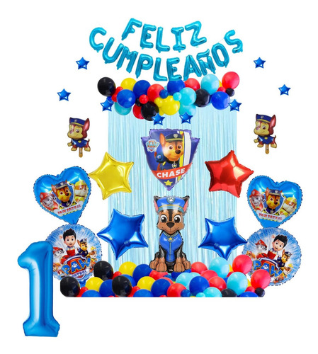 Decoración Globos Feliz Cumpleaños Chase Paw Patrol Numero